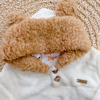 Conj. Casaco Capuz Orelha de Ursinho e Calça de Pelinho - Off White